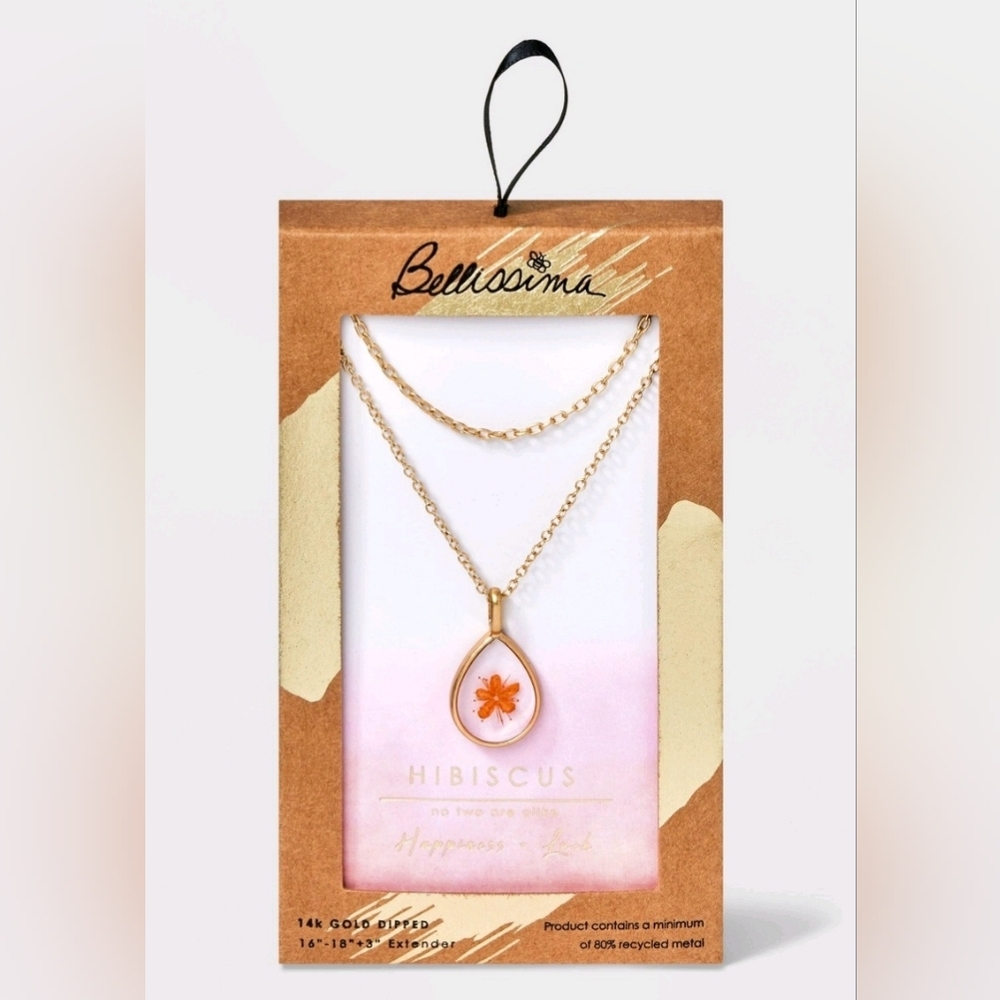NWT Bellissima Hibiscus 14k Gold Necklace